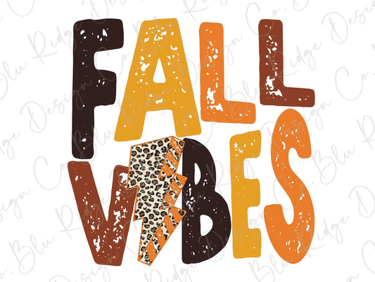 Fall Vibes Lightning Bolt Direct To Film (DTF) Transfer BluRidgeDesignCo