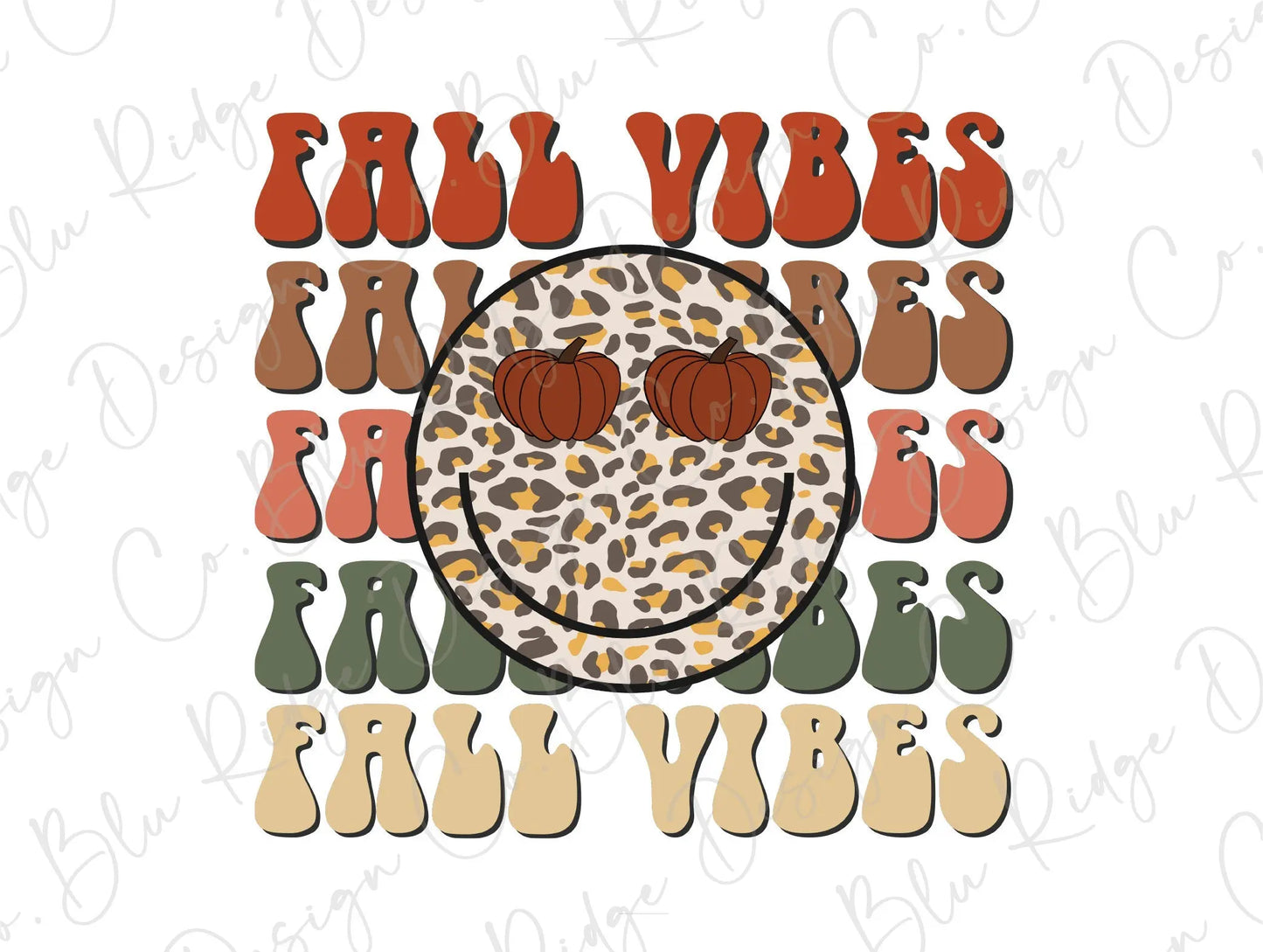 Fall Vibes Leopard Smiley Face Pumpkin Sunglasses Direct To Film (DTF) Transfer BluRidgeDesignCo