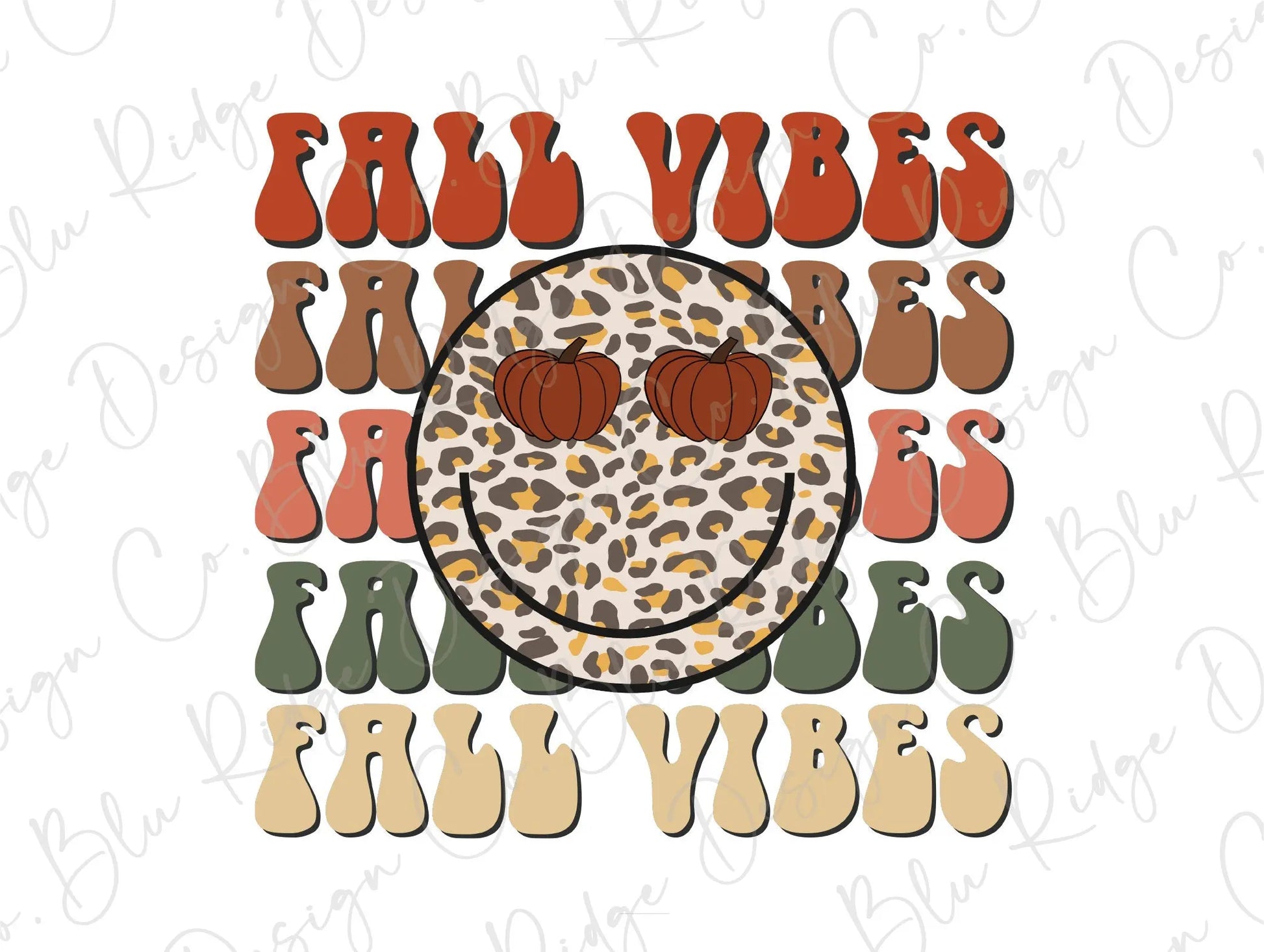Fall Vibes Leopard Smiley Face Pumpkin Sunglasses Direct To Film (DTF) Transfer BluRidgeDesignCo