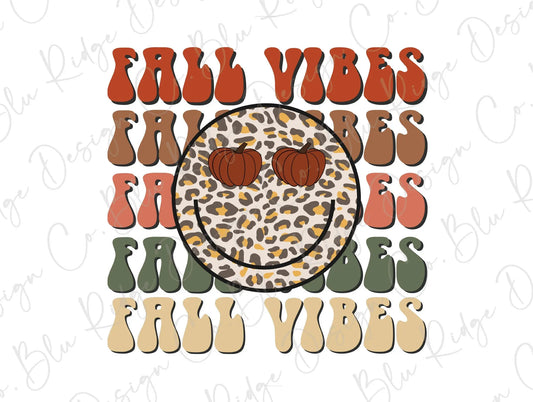 Fall Vibes Leopard Smiley Face Pumpkin Sunglasses Direct To Film (DTF) Transfer BluRidgeDesignCo