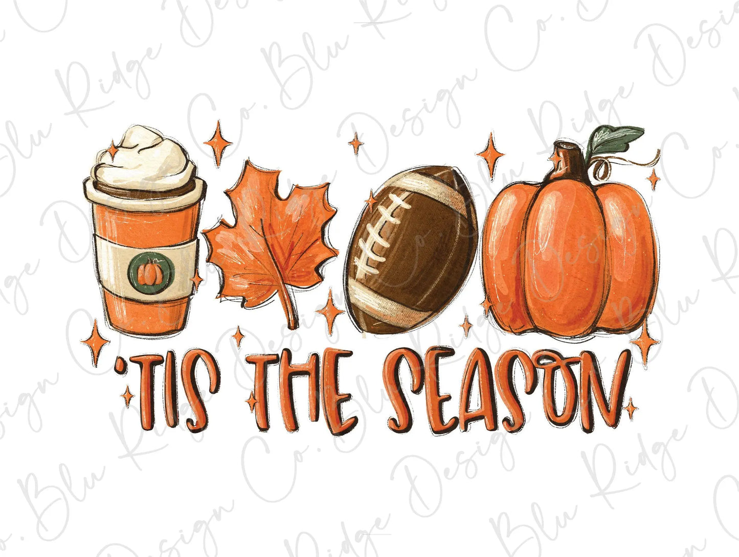 Tis The Season Football Pumpkins Latte Direct to Film (DTF) Transfer BluRidgeDesignCo