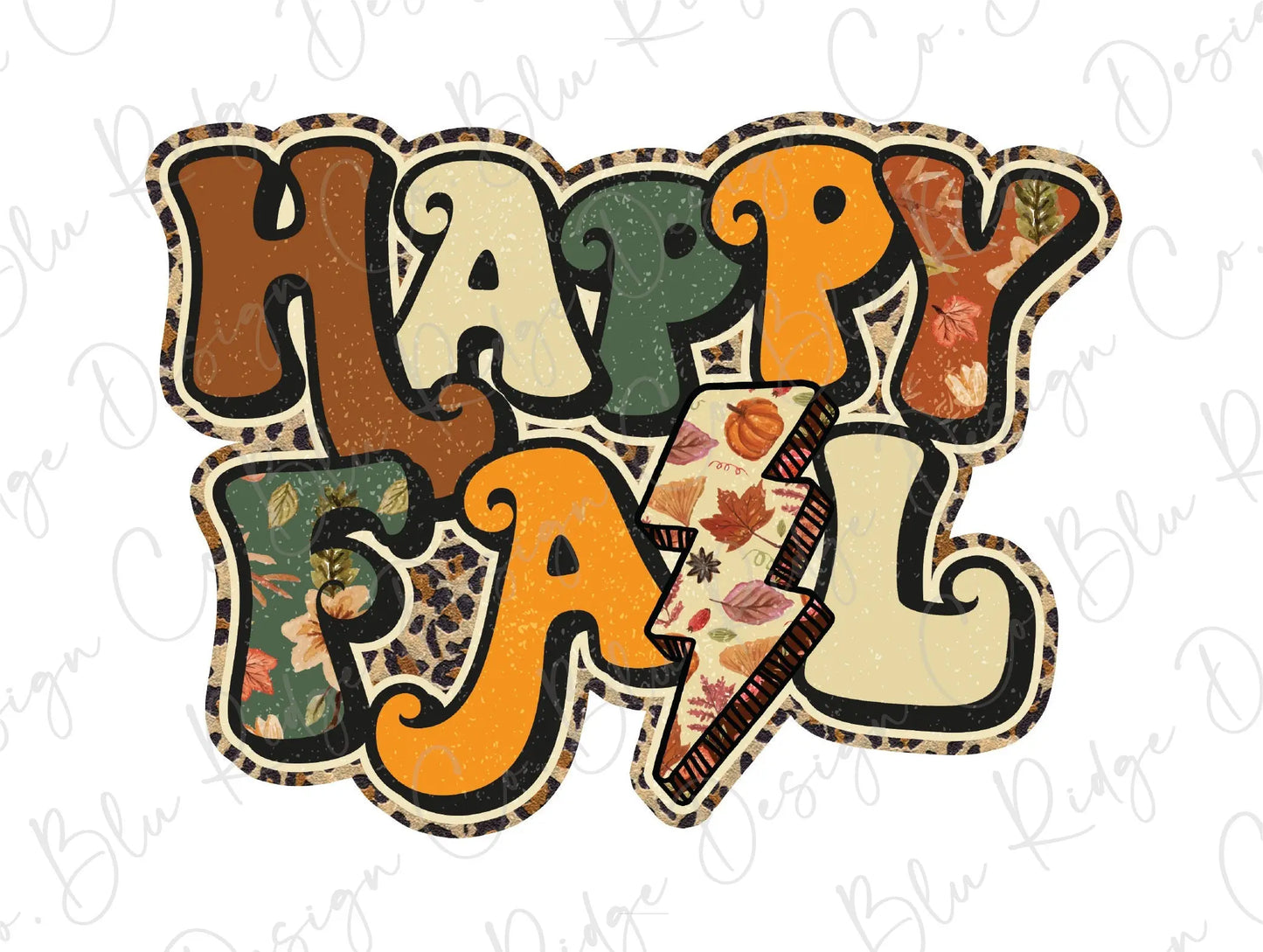 Happy Fall Lightning Bolt Direct To Film (DTF) Transfer BluRidgeDesignCo