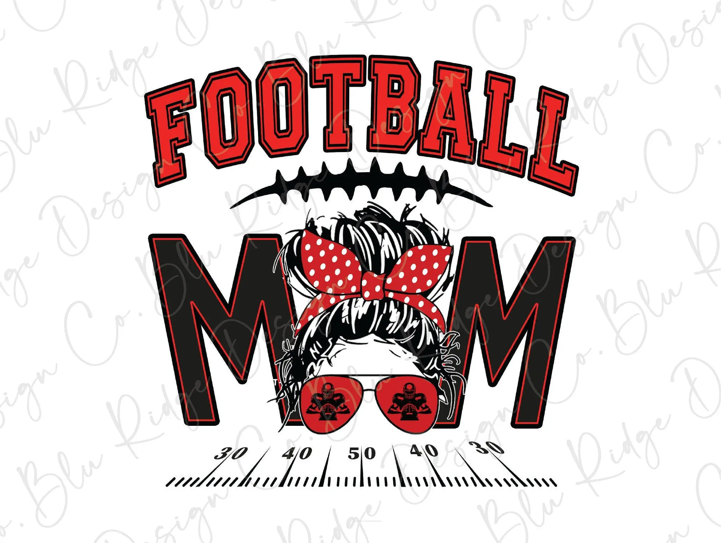 Football Mom 50 yard Line Messy Bun Direct To Film (DTF) Transfer BluRidgeDesignCo