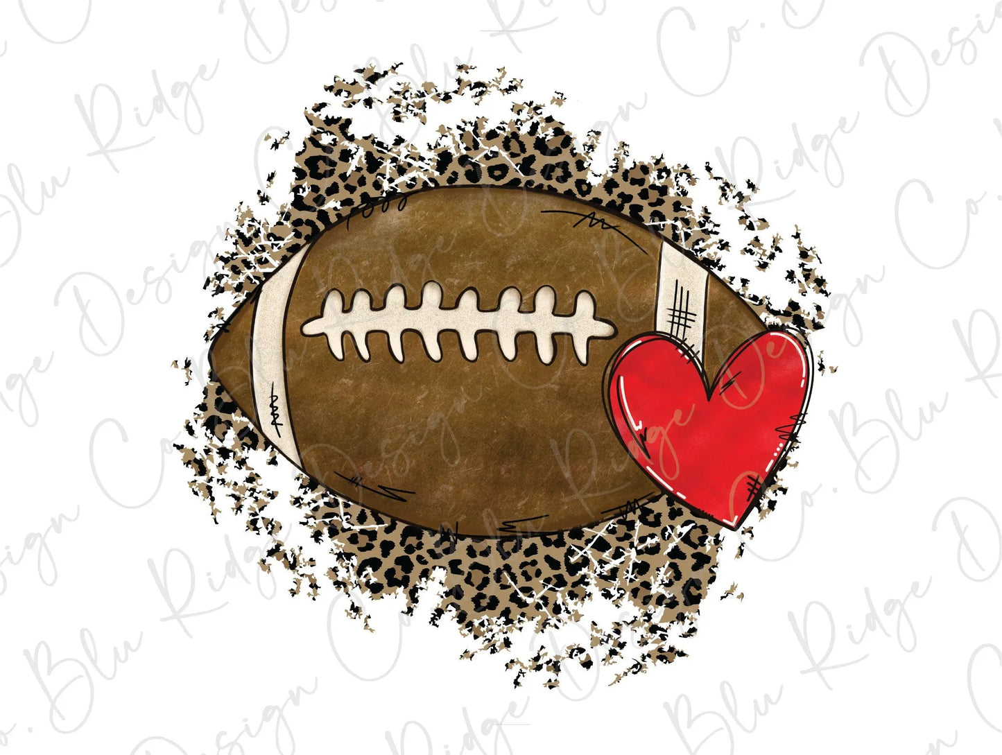Leopard Heart Football Direct To Film (DTF) Transfer BluRidgeDesignCo