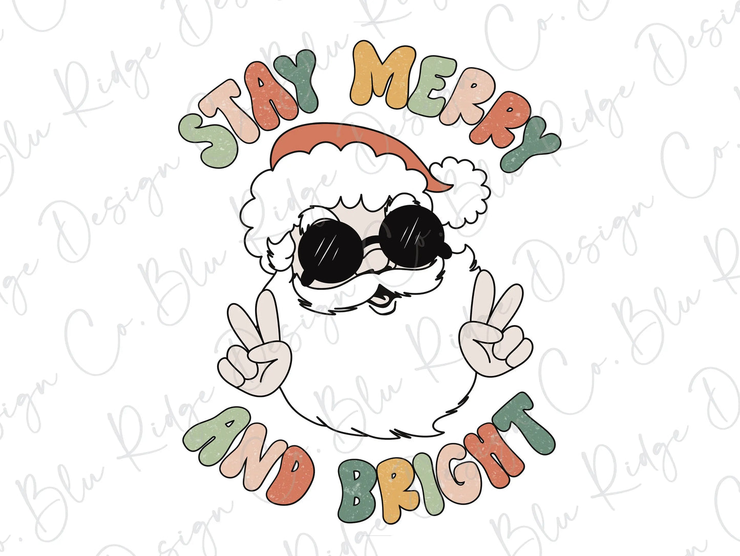 Stay Merry and Bright Santa Claus Peace Sunglasses Direct to Film (DTF) Transfer BluRidgeDesignCo