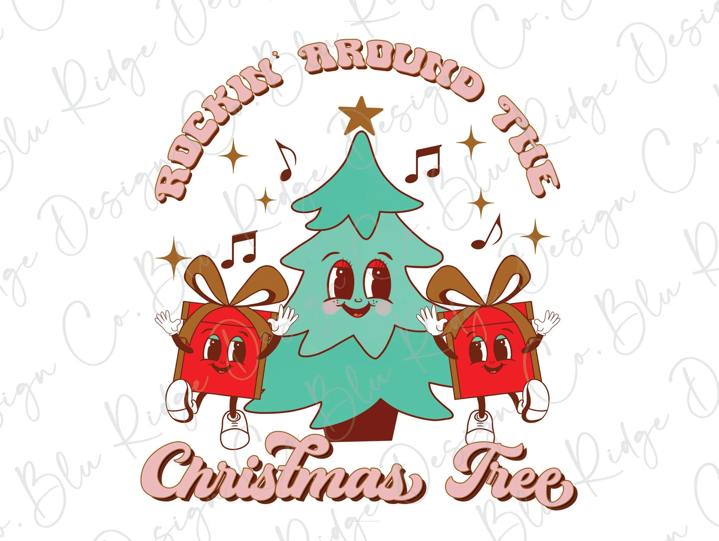 Rockin Around the Christmas Tree Retro Direct to Film (DTF) Transfer BluRidgeDesignCo