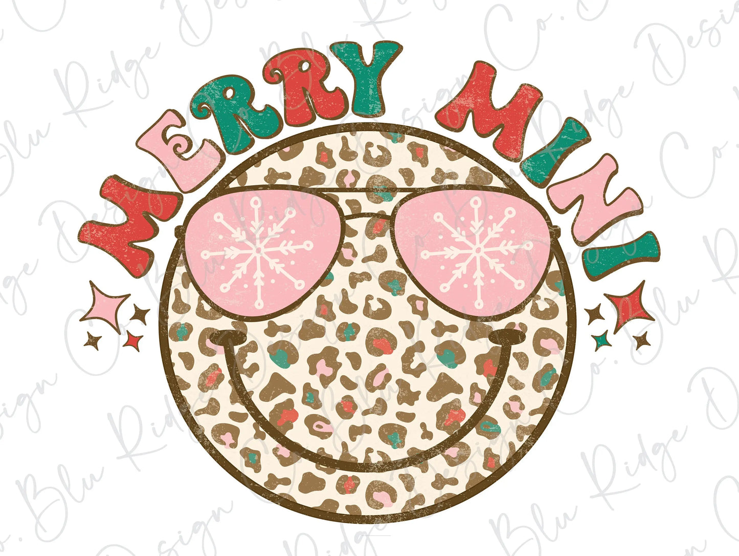 Merry Mini Leopard Smiley Sunglasses Direct to Film (DTF) Transfer BluRidgeDesignCo
