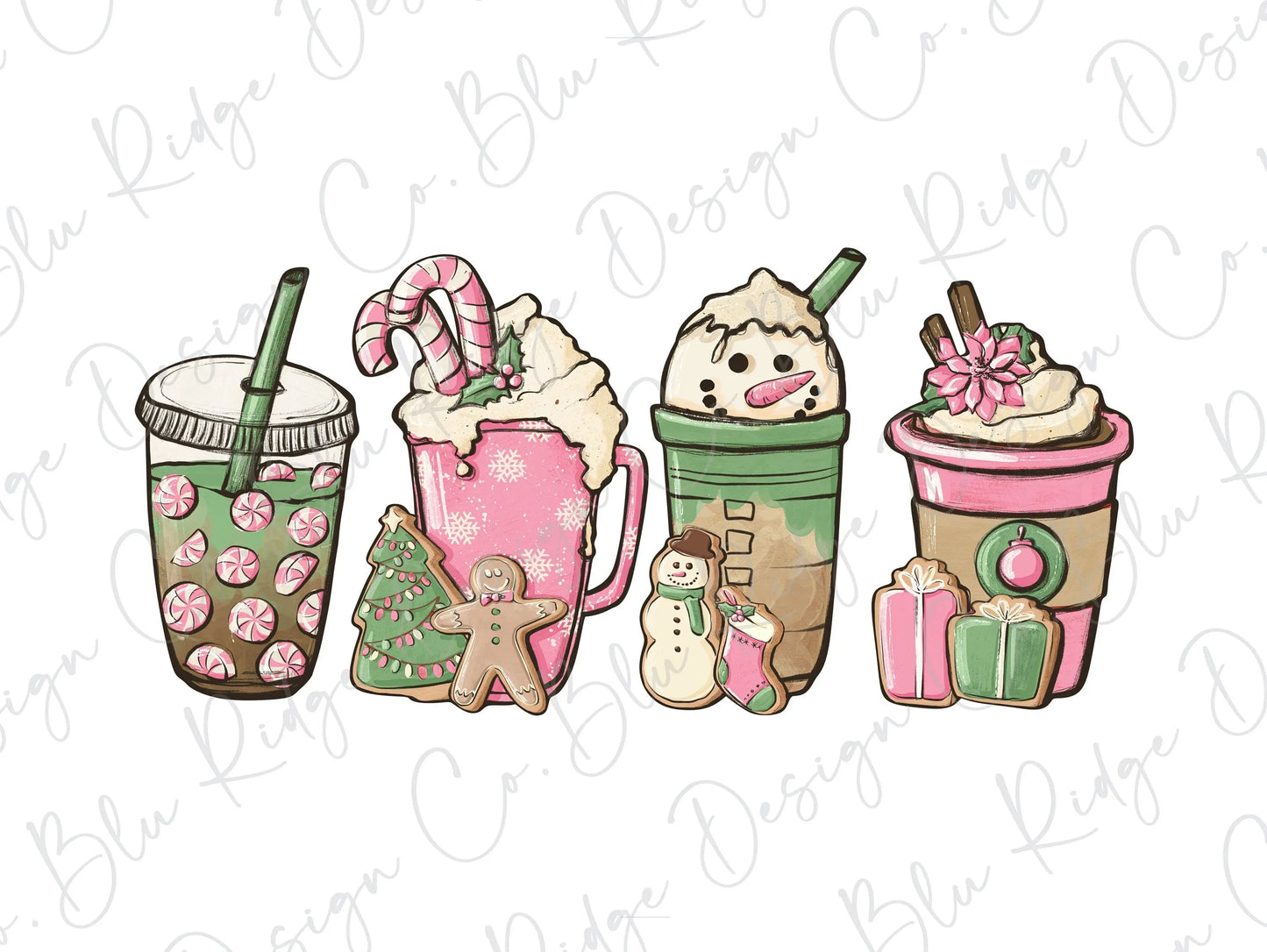 Christmas Pink Candy Snowman Coffee Direct To Film (DTF) Transfer BluRidgeDesignCo
