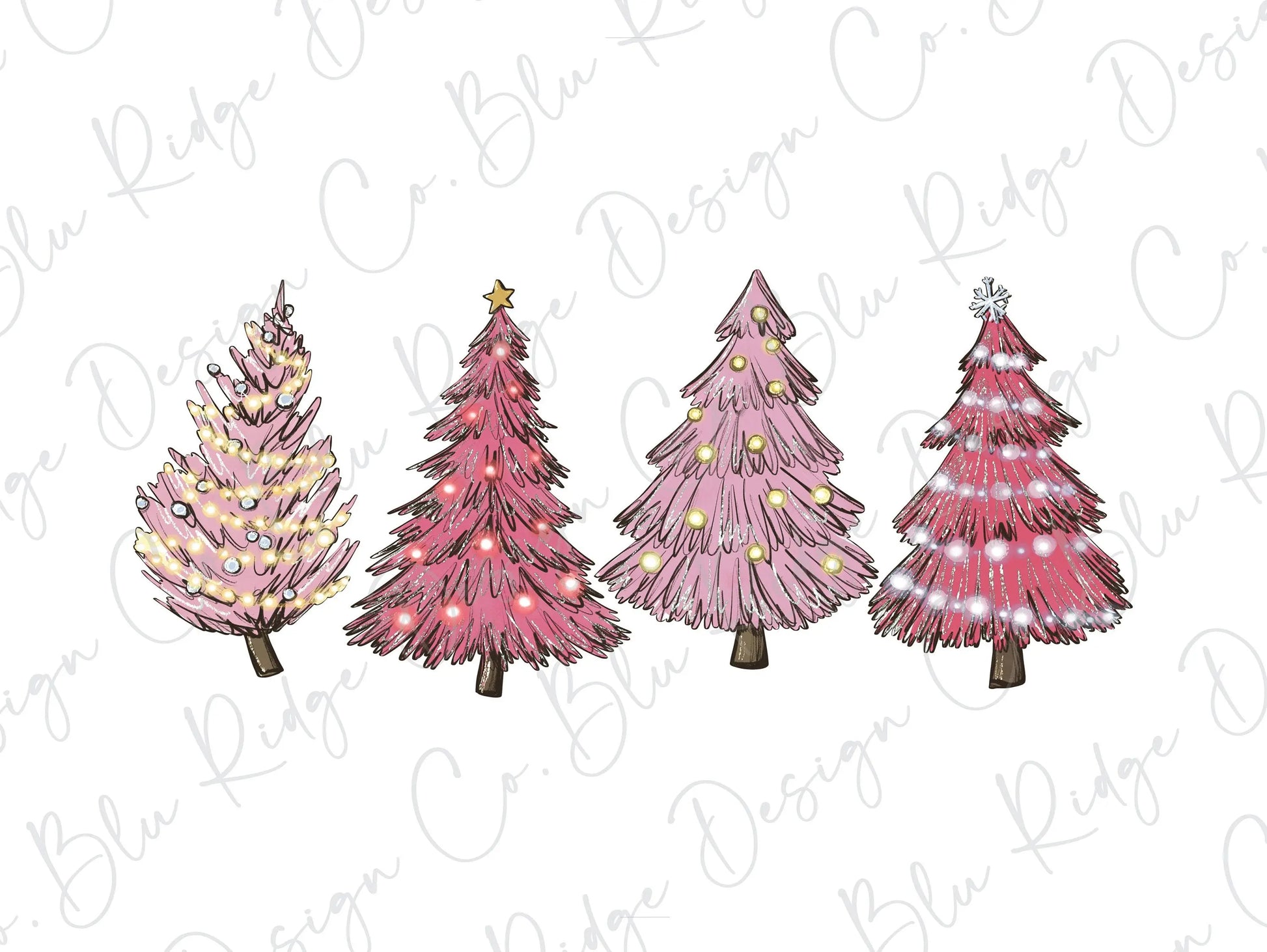 Pink Christmas Trees Direct to Film (DTF) Transfer BluRidgeDesignCo