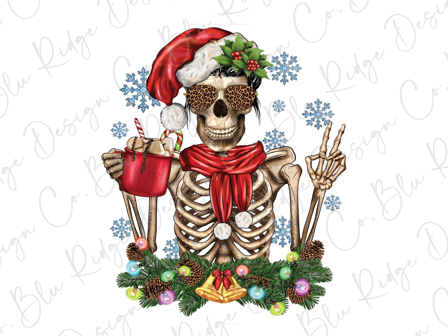 Santa Skeleton Hot Cocoa Direct to Film (DTF) Transfer BluRidgeDesignCo