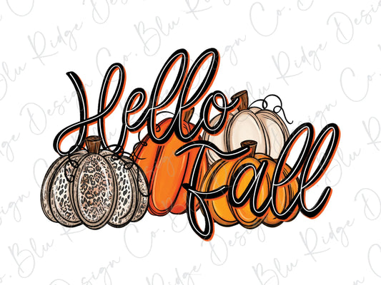 Hello Fall Pumpkin Direct To Film (DTF) Transfer BluRidgeDesignCo