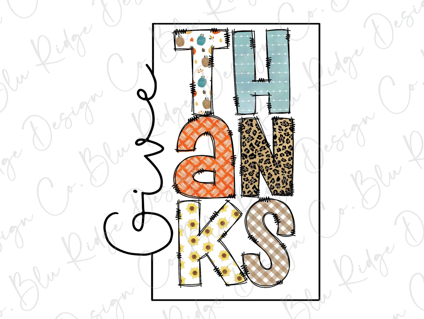 Give Thanks Colorful Fall Leopard Direct to Film (DTF) Transfer BluRidgeDesignCo