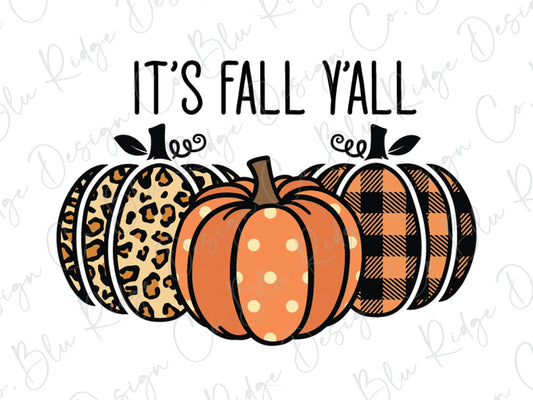 Its Fall Yall Leopard Plaid Pumpkins Direct To Film (DTF) Transfer BluRidgeDesignCo