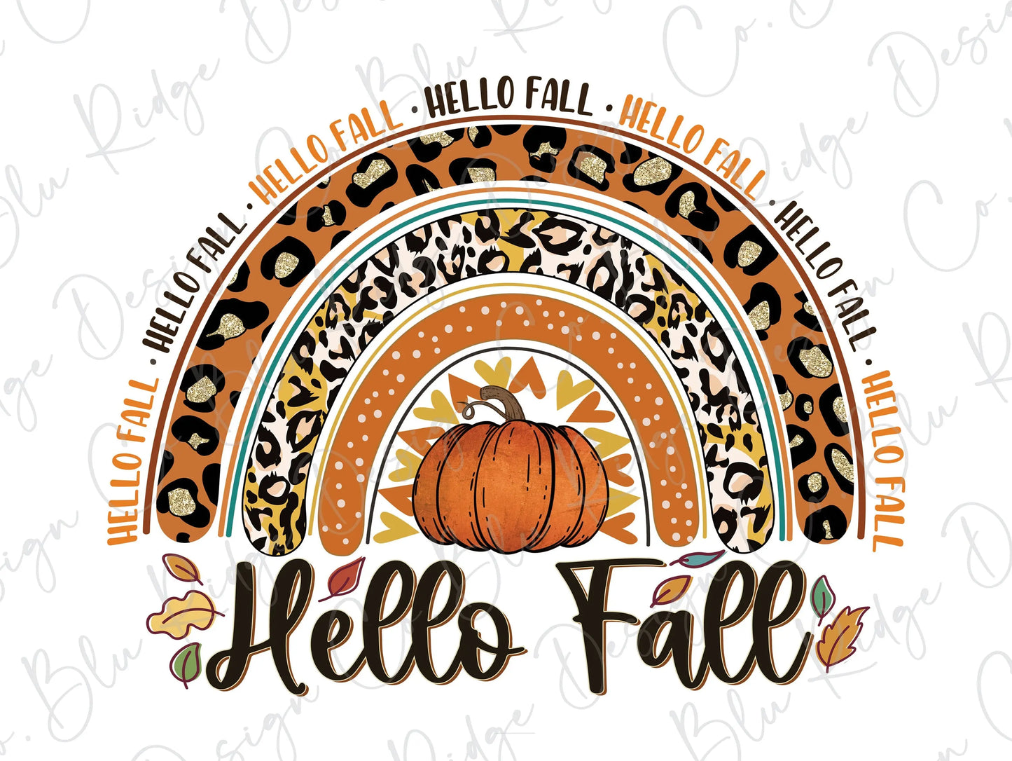 Hello Fall Pumpkin Leopard Rainbow Direct To Film (DTF) Transfer BluRidgeDesignCo