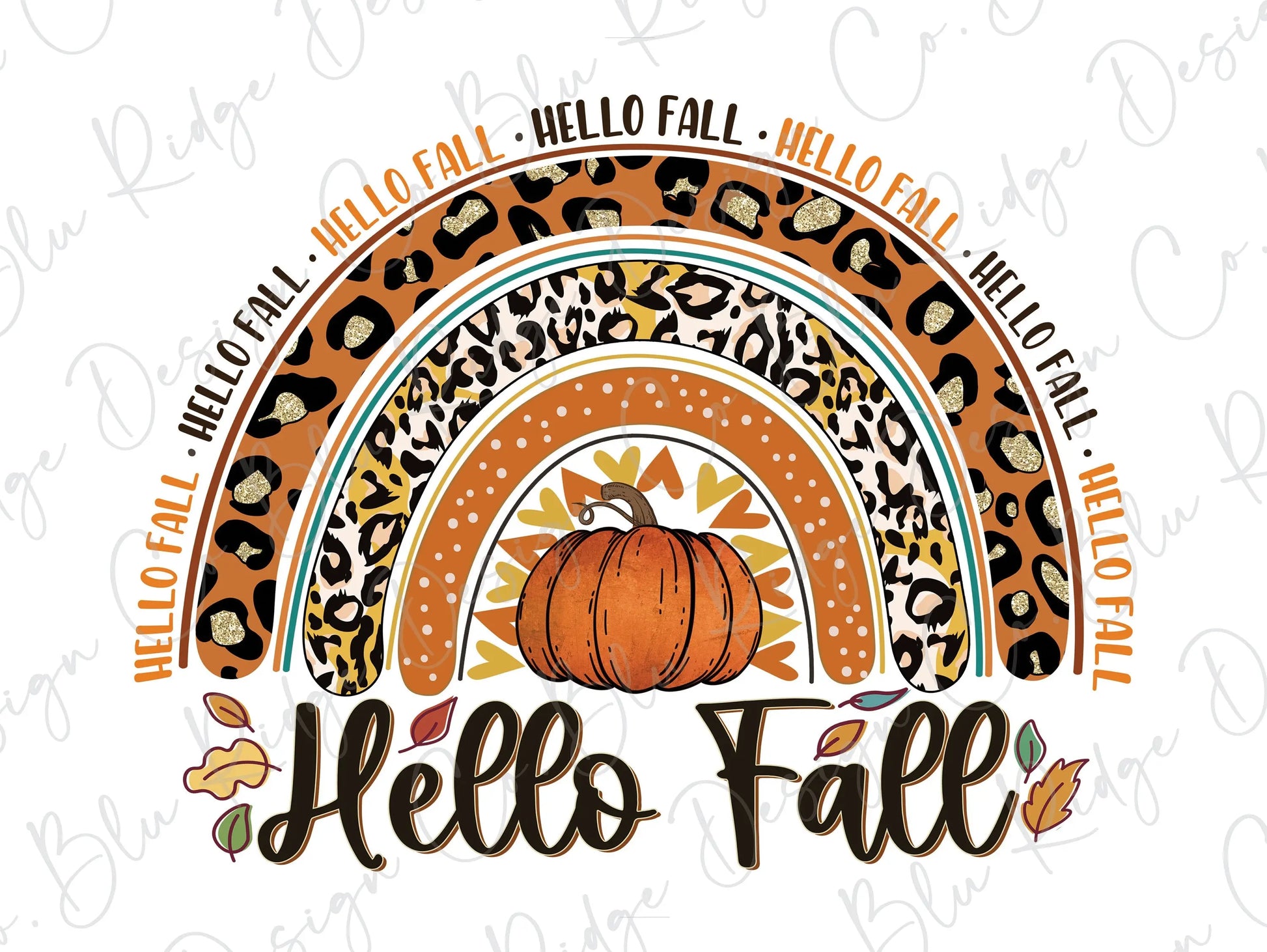 Hello Fall Pumpkin Leopard Rainbow Direct To Film (DTF) Transfer BluRidgeDesignCo