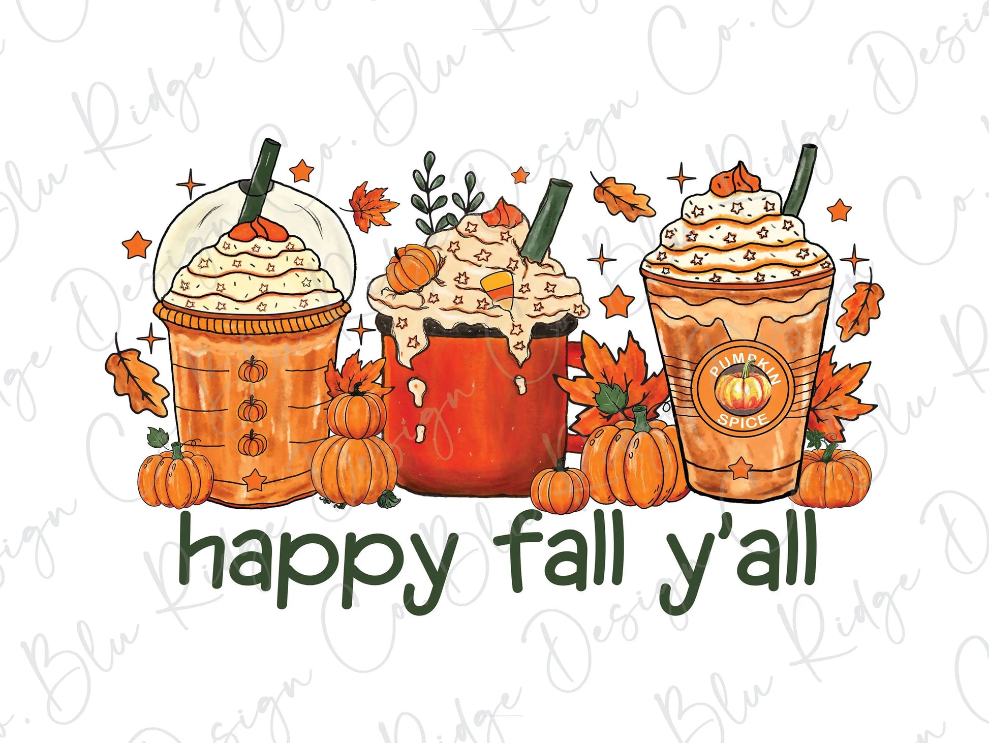 Happy Fall Yall Latte Direct to Film (DTF) Transfer BluRidgeDesignCo