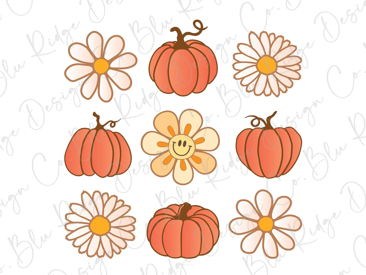 Pumpkins n Flowers Retro Direct to Film (DTF) Transfer BluRidgeDesignCo