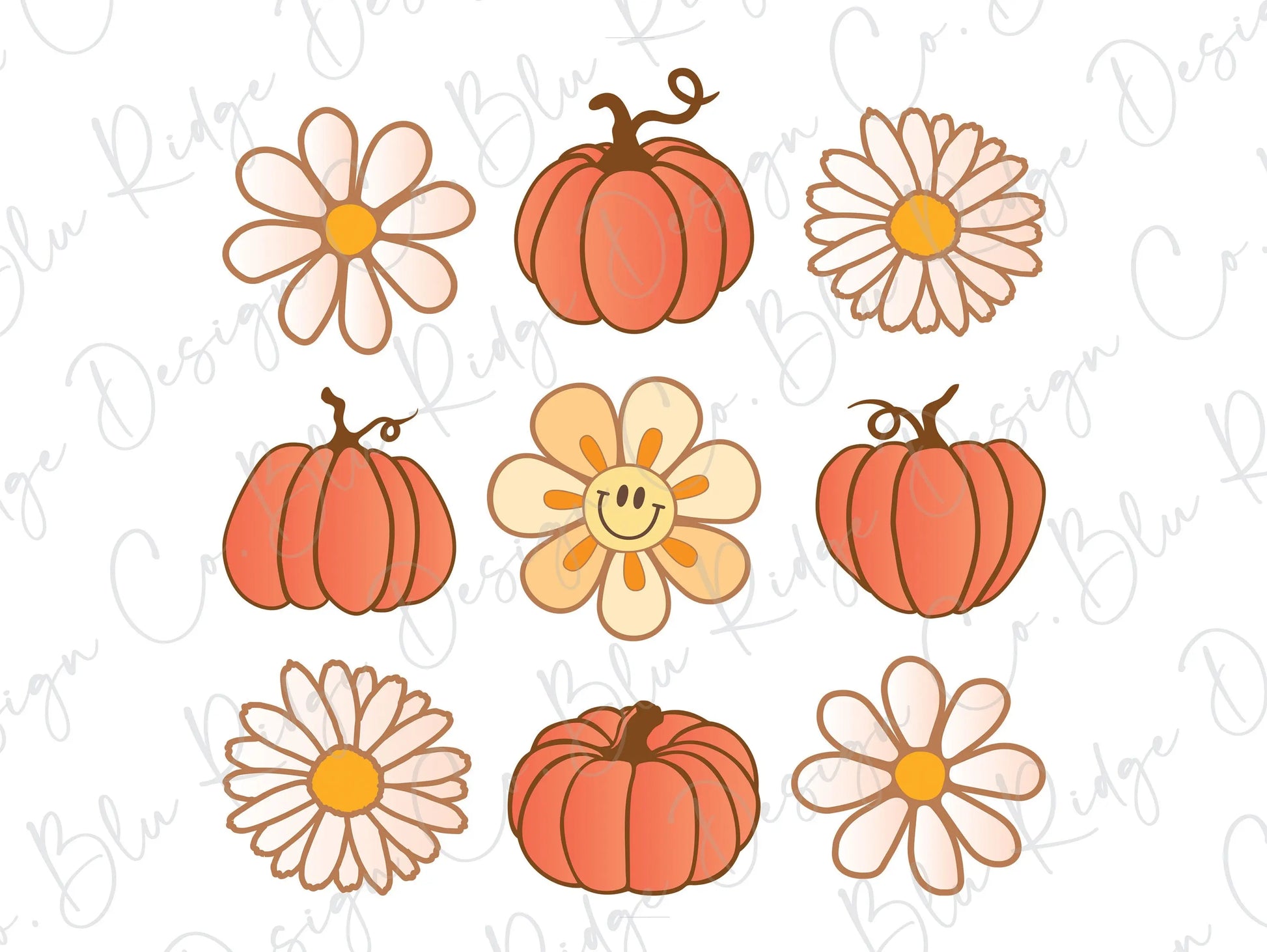 Pumpkins n Flowers Retro Direct to Film (DTF) Transfer BluRidgeDesignCo