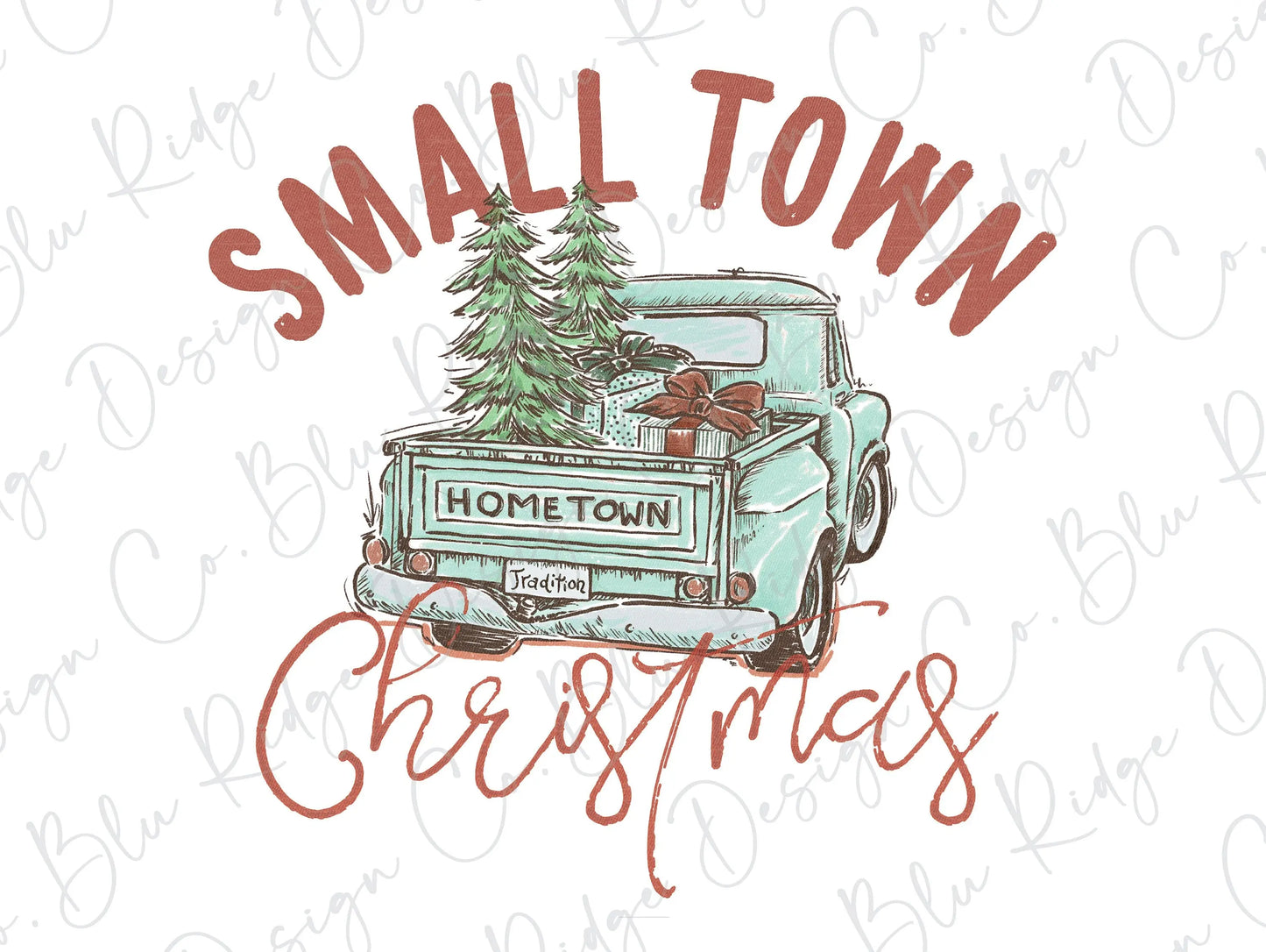 Small Town Christmas Truck Direct to Film (DTF) Transfer BluRidgeDesignCo