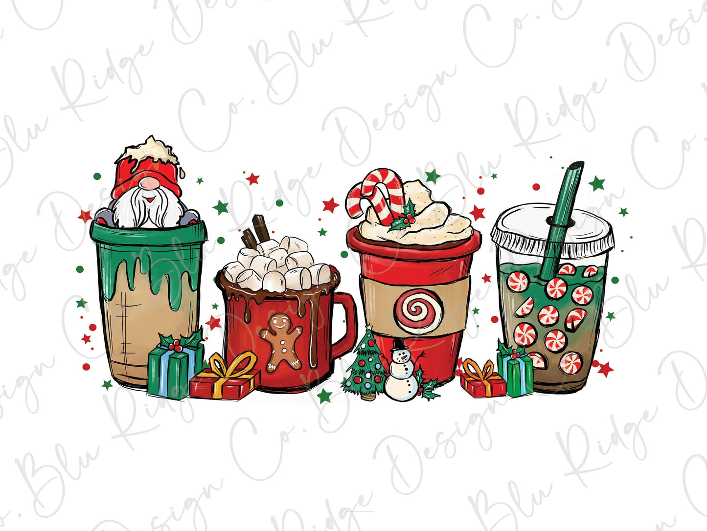 Christmas Gnome Coffee Latte Drinks Direct To Film (DTF) Transfer BluRidgeDesignCo