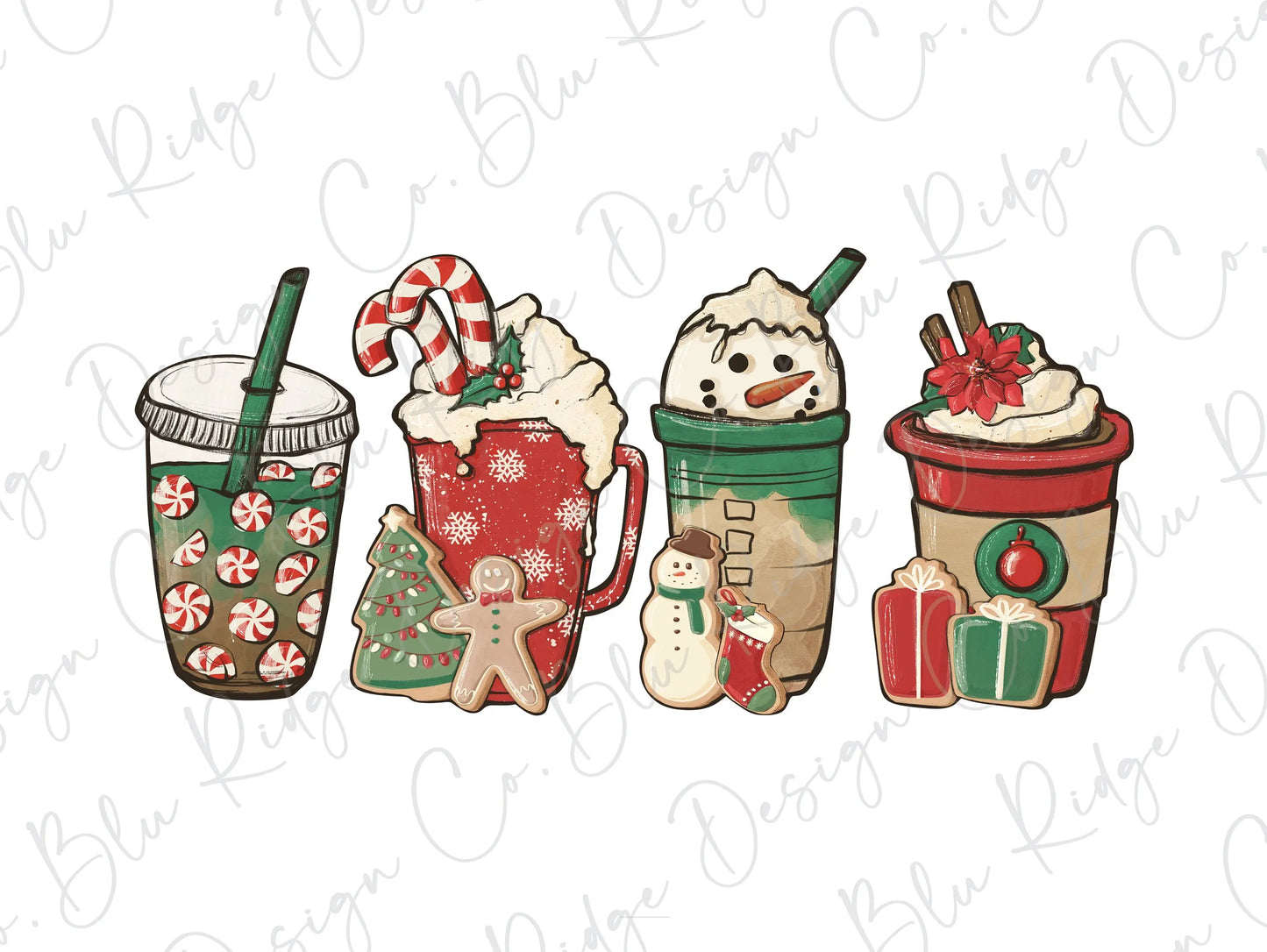 Christmas Red Candy Snowman Coffee Direct To Film (DTF) Transfer BluRidgeDesignCo