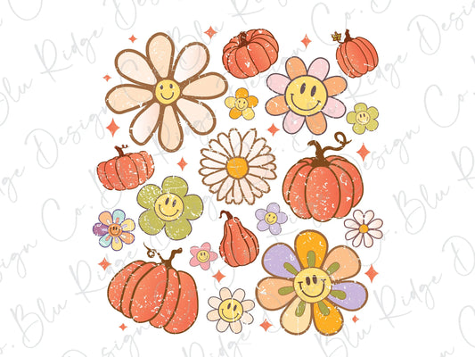 Pumpkins n Flowers Retro Direct to Film (DTF) Transfer BluRidgeDesignCo