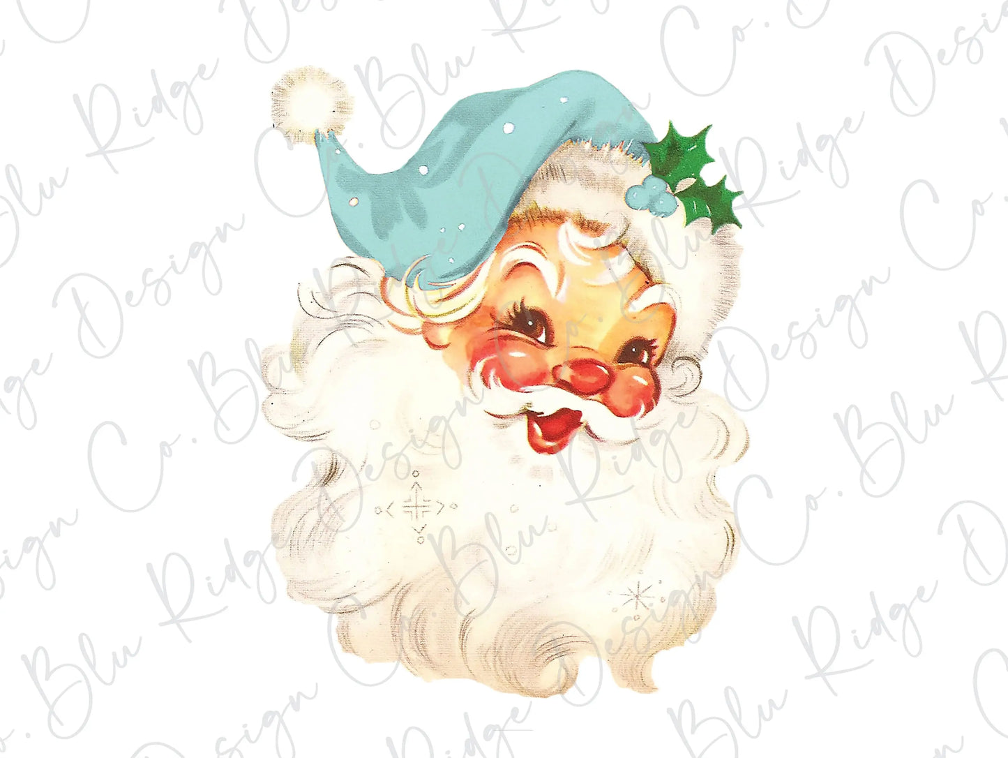 Vintage Santa Blue Hat Direct to Film (DTF) Transfer BluRidgeDesignCo
