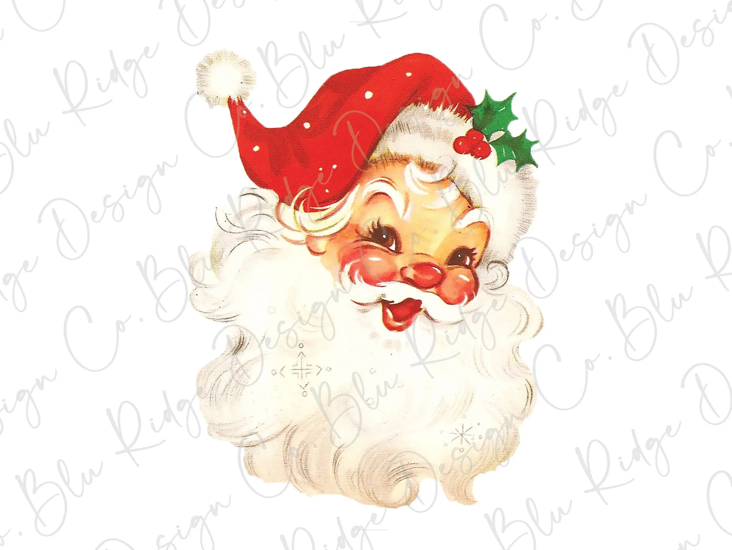 Vintage Santa Red Hat with Snowflakes Direct to Film (DTF) Transfer BluRidgeDesignCo