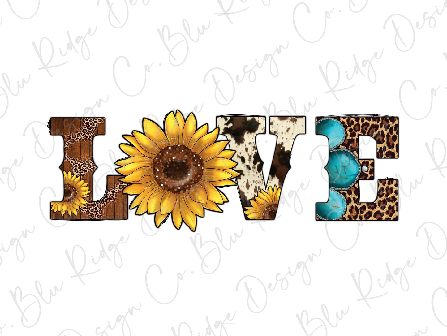 Love Sunflower Cow Leopard Direct to Film (DTF) Transfer BluRidgeDesignCo