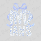 a floral pattern with the word "IVD" written in a stylized font, surrounded by blue flowers and leaves.