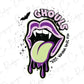 a picture of a purple and green tongue with the words ghouls on it