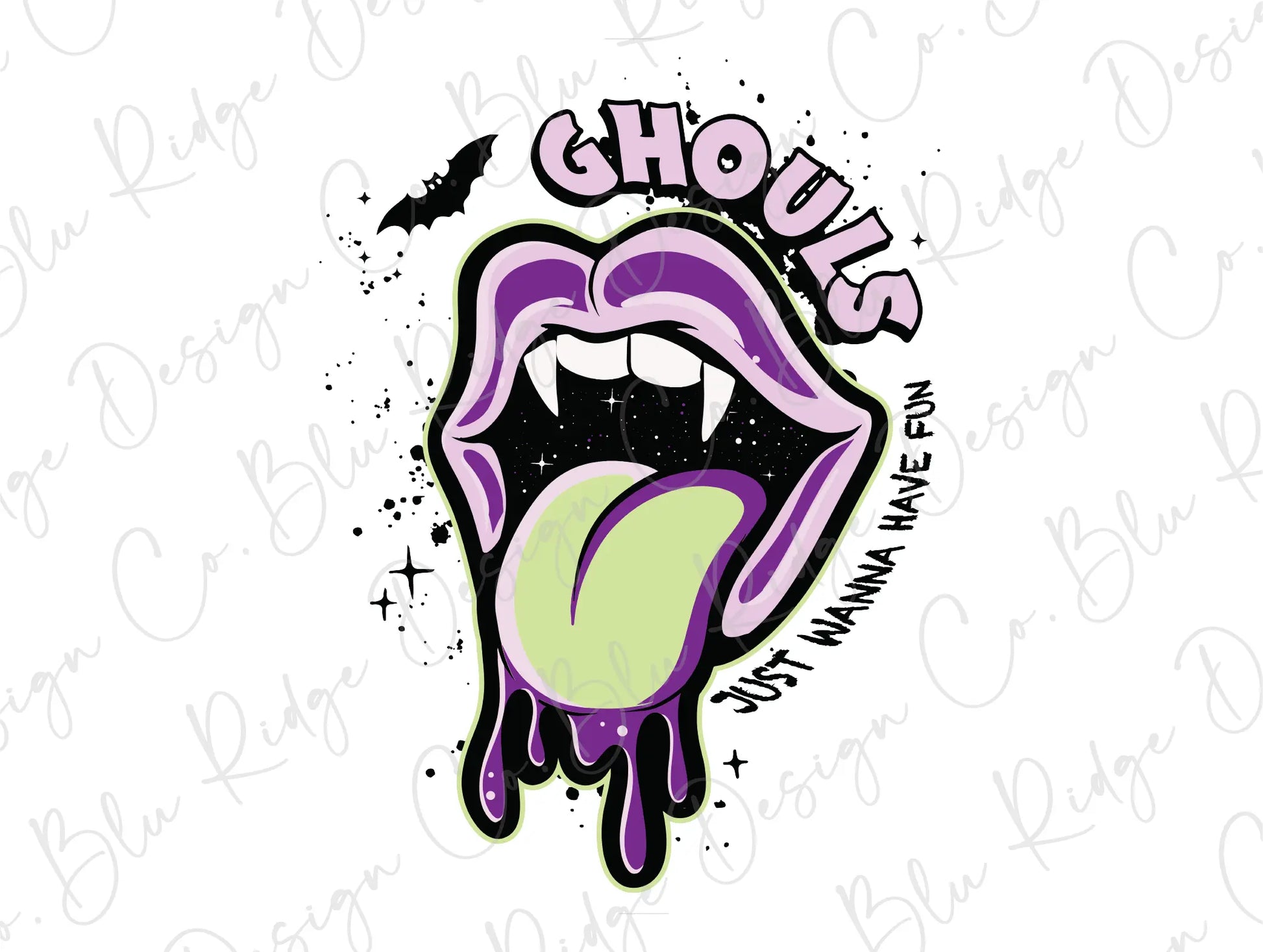 a picture of a purple and green tongue with the words ghouls on it