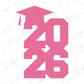 a large pink number "26" with a graduation cap on top, representing the year of graduation.