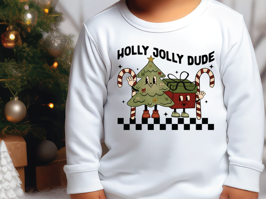 Holly Jolly Dude Christmas Tree Candy Cane Graphic T-Shirt