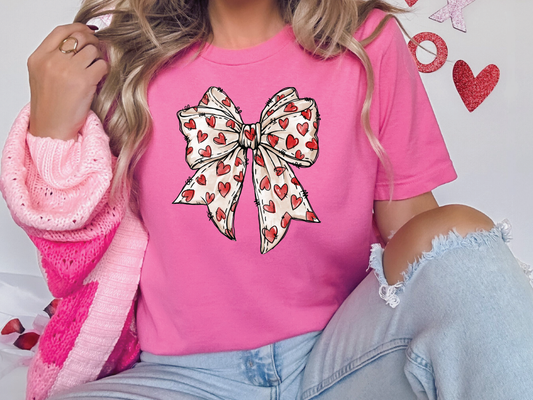 Coquette Valentines Heart Bow Graphic T-Shirt