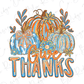 a colorful illustration of pumpkins and flowers with the text "Give Thanks" written in a stylized font.