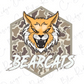 A stylized illustration of a fierce-looking cat with a text overlay that reads "BEARCATS".