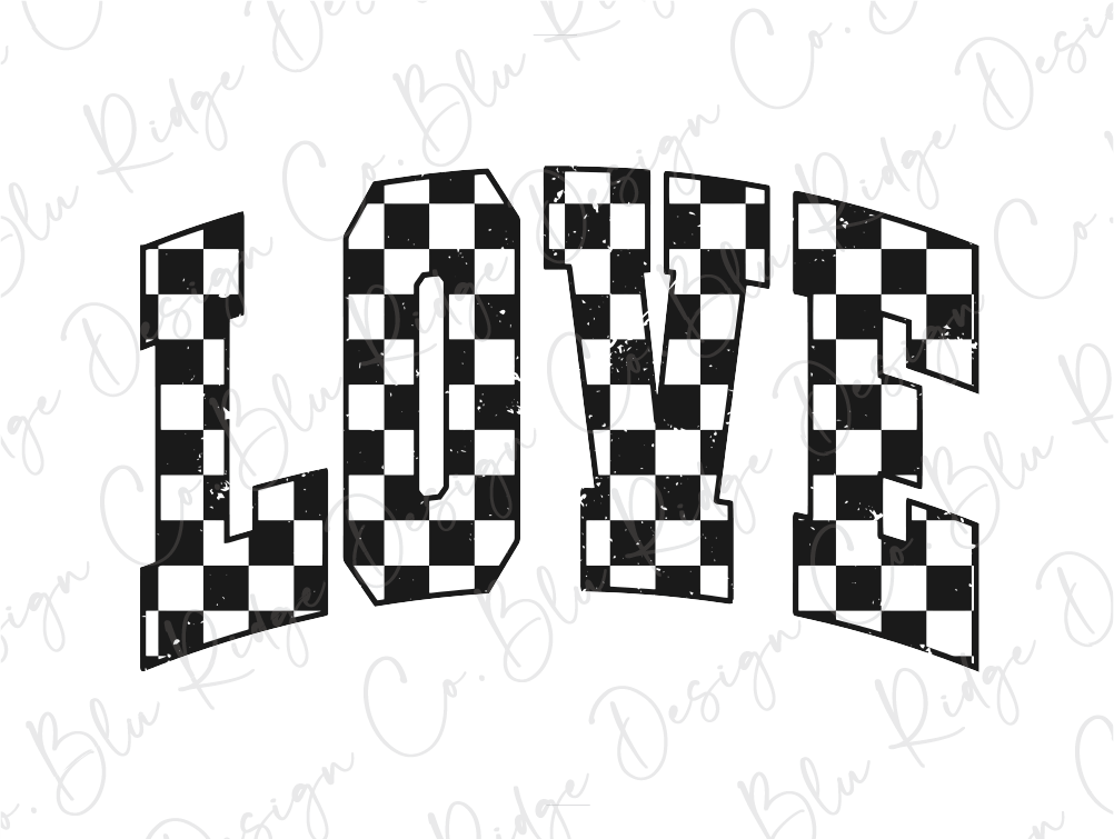 a black and white checkered love sign