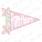 A pink triangular flag with the word "Panthers" written on it, along with two pink bows.