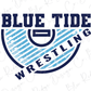 a blue and white logo with the words blue tide wrestling