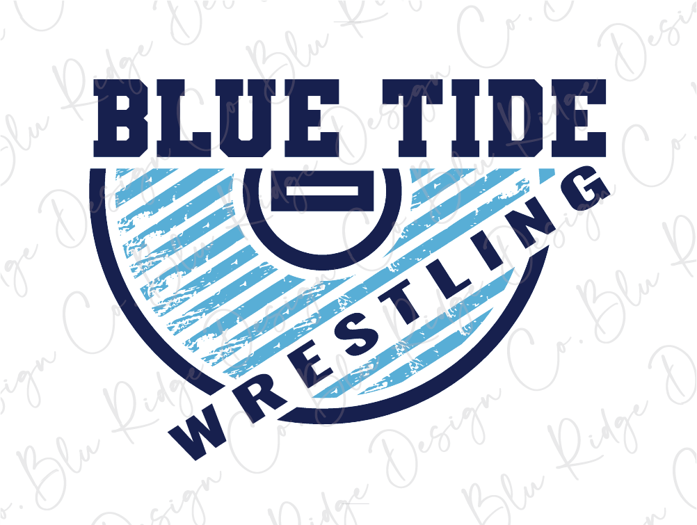 a blue and white logo with the words blue tide wrestling