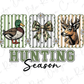 The image is a collage of three pictures depicting a duck, a bow, and a deer, with the word "HUNTING Season" written below them.