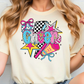 a woman wearing a t - shirt with a design on it