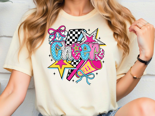 a woman wearing a t - shirt with a design on it