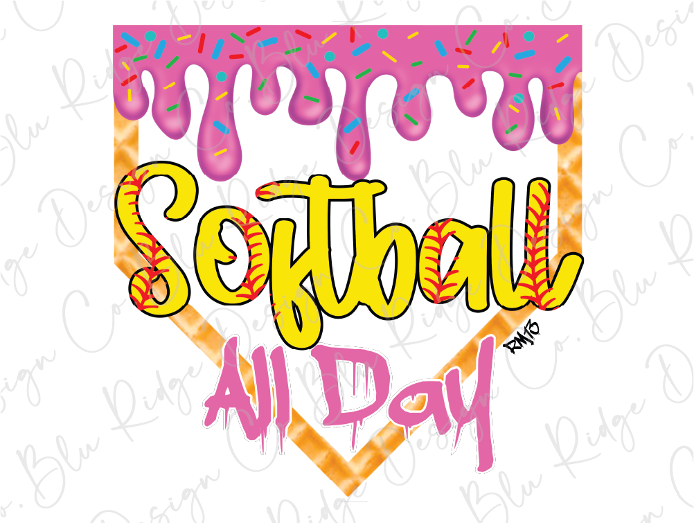 a softball logo with the words softball all day