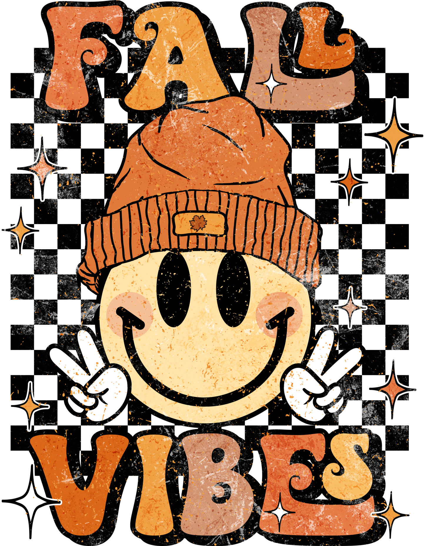 Retro Fall Vibes Smiley Face Groovy Autumn Season (Back/Pocket Combo) Graphic T-Shirt