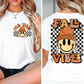 Retro Fall Vibes Smiley Face Groovy Autumn Season (Back/Pocket Combo) Graphic T-Shirt