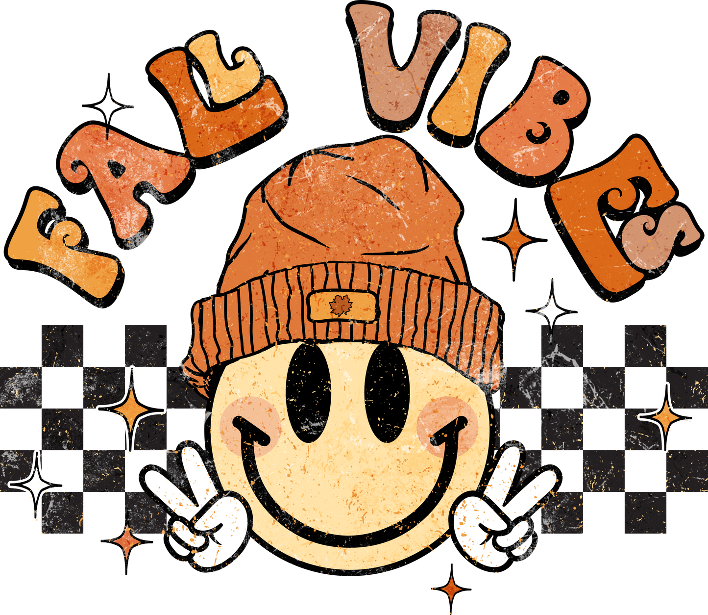 Retro Fall Vibes Smiley Face Groovy Autumn Season (Back/Pocket Combo) Graphic T-Shirt