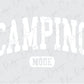 a gray and white poster with the words camping on it