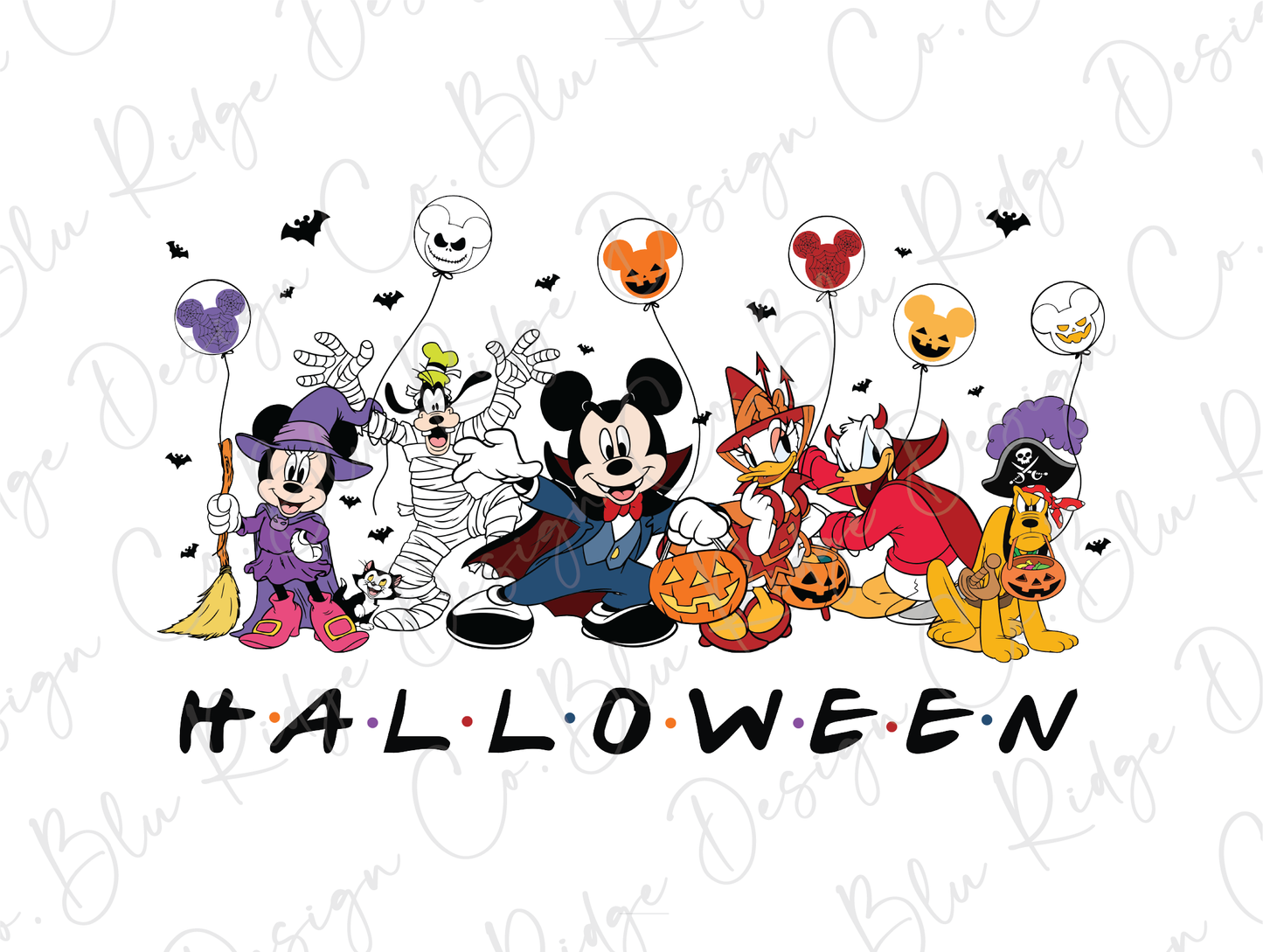 a group of mickey mouses with halloween characters